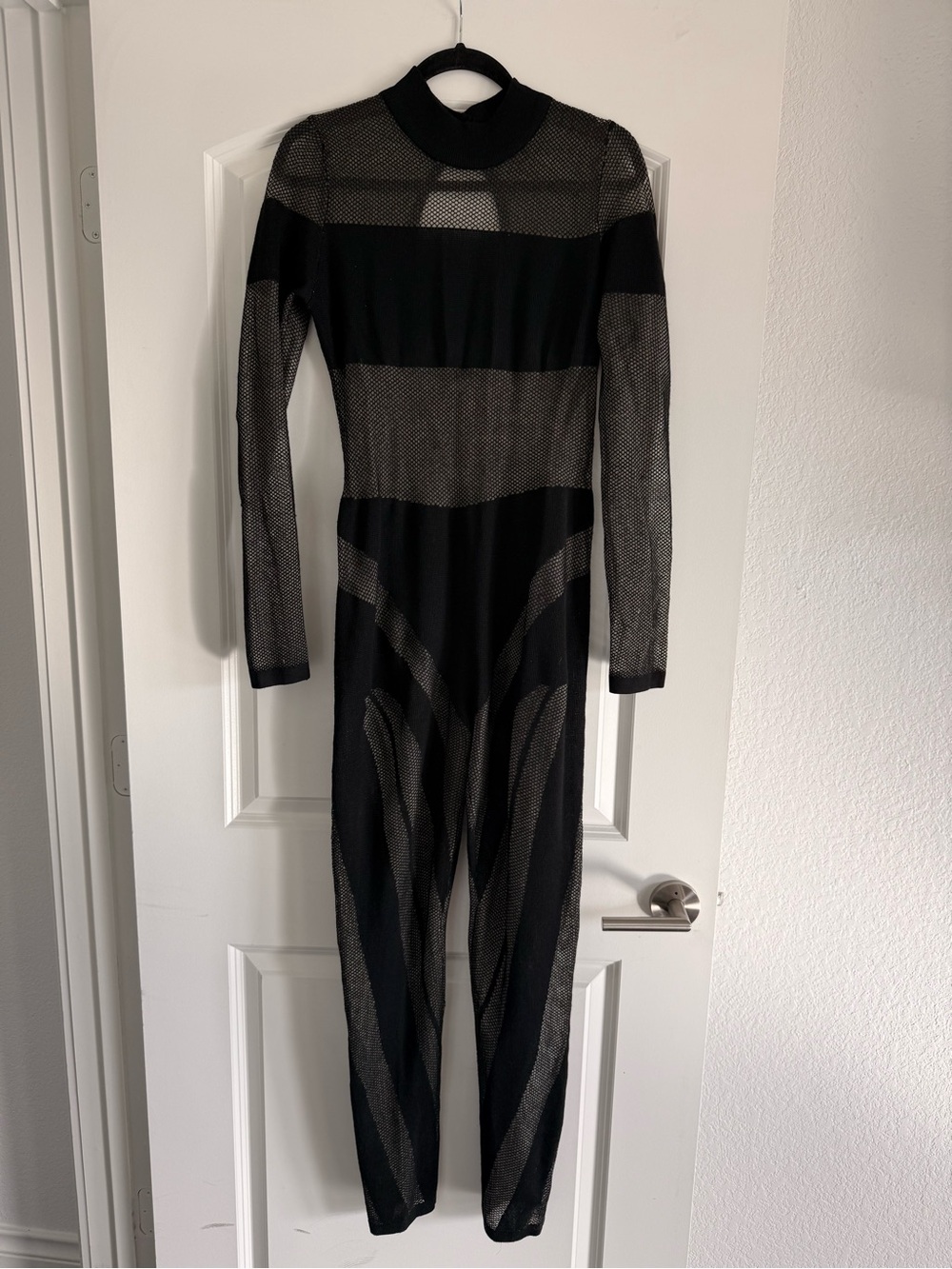 PrettyLittleThing Black Sheer Mesh Panel Jumpsuit